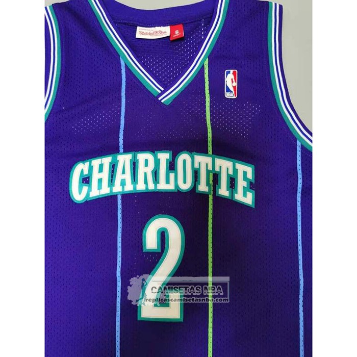 Camiseta Charlotte Hornets Larry Johnson NO 2 Mitchell & Ness 1994-95 Violeta